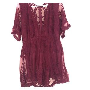 Maroon lace romper